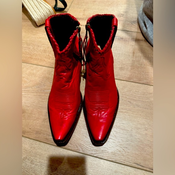Brand new never worn Red leather Allen booties - Picture 1 of 5
